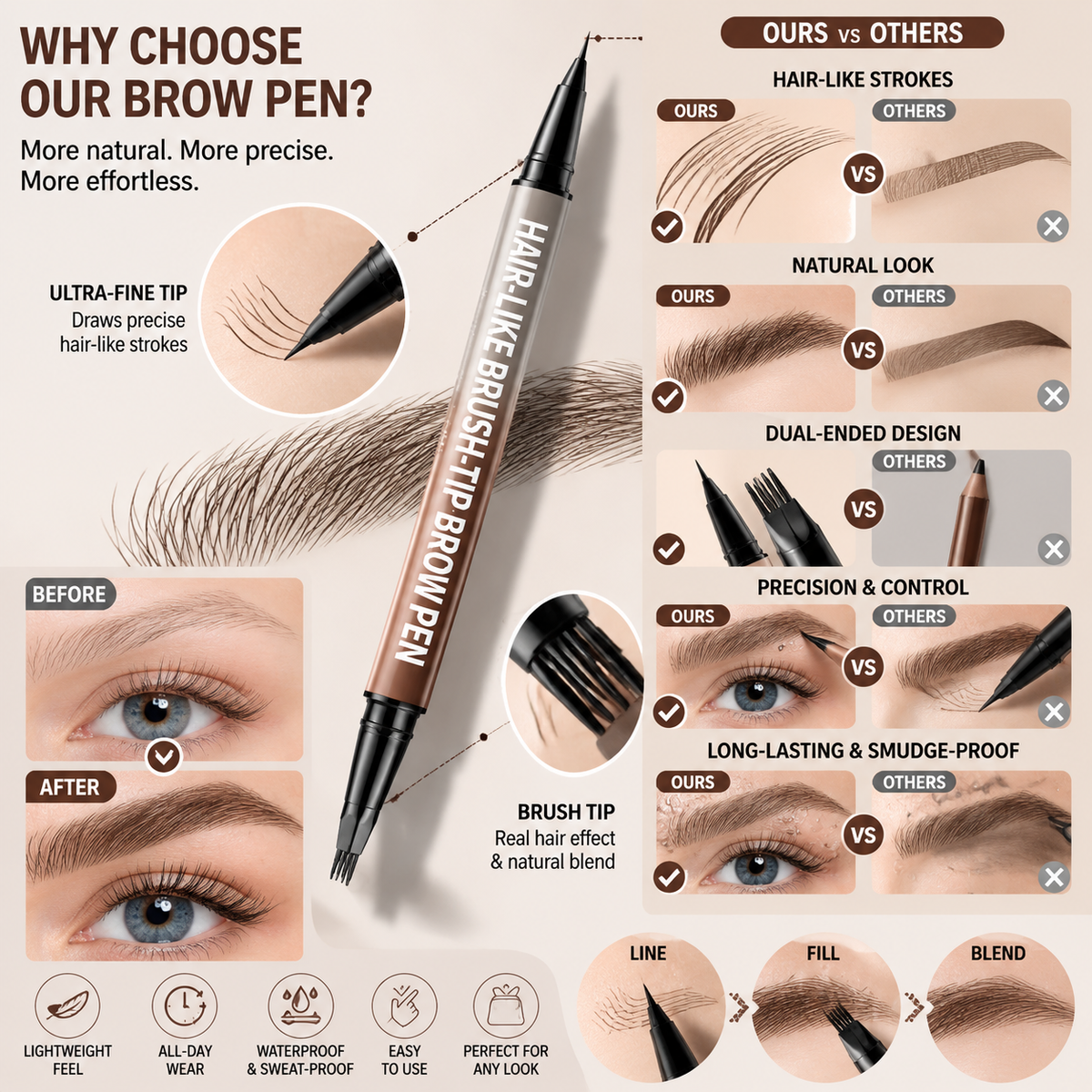 Last Day Buy 1 Get 1 Free🔥Storvokio Waterproof Hair-Like Brow Pen – Smudge-Proof, Long-Lasting Natural Eyebrow Pencil